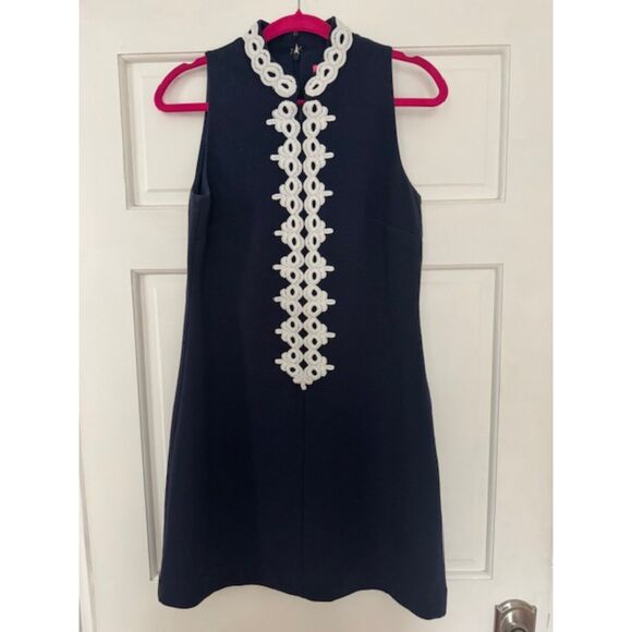Lilly Pulitzer Callista High Collar Shift Dress True Navy, Medium. - Picture 1 of 4
